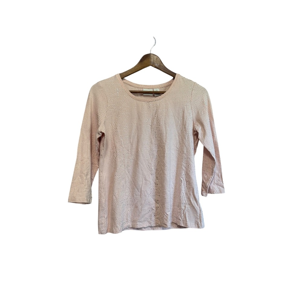 Zenergy by Chicos Top Women 0 Pink Excellent Studded Metallic 3/4 Sleeve Knit